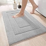 DEXI Badteppich rutschfeste,Weiche Badezimmerteppich Wasserabsorbierend Badematte maschinenwaschbar Badvorleger für Dusche,Badewanne und Toilette - Hellgrau,60 x 90 cm