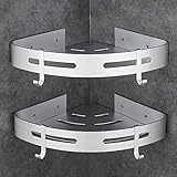 Hoomtaook Duschregal Duschablage Ohne Bohren Ecke, Badezimmer Regal Badregal Aluminium Duschkorb Bad Accessoires Matte Finish Duschkörbe & Duschablagen Badregal 2 Stück Mit Häkchen Silber