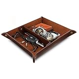 Londo Leder Taschenleerer - Vide Poche - Ledertablett Organizer, Praktische Aufbewahrungsbox - für Geldbörsen, Uhren, Schlüssel, Münzen, Handys und Büroausstattung (Dunkelbraun)