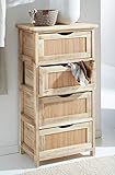 Schmale Kommode „Bambus“, 37 x 27 x 70 cm, aus Paulownia-Holz mit 4 Schubladen, Natur Telefontisch, Schubladenschrank, Flurkommode