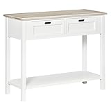 HOMCOM Konsolentisch mit 2 Schubladen Ablageboden Flurtisch Beistelltisch Sideboard für Wohnzimmer Flur MDF Weiß+Natur 100 x 40 x 80 cm