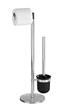 WENKO Stand WC Garnitur Parus, 2in1 WC-Garnitur bestehend aus Toilettenpapier-Rollenhalter & WC-Bürstenhalter, rostfreier glänzender Edelstahl kombiniert mit schwarzem Kunststoff, 25,5 x 57 x 16,5 cm