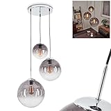 Hängeleuchte Degevos, 3-flammige Deckenlampe aus Metall/Glas in Chrom/Rauchfarben, moderne Pendellampe mit Kugeln aus Echtglas, Höhe max. 120 cm, 3 x E27 max. 40 Watt