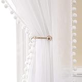 MIULEE 2er Set Vorhang Sheer mit Ösen Transparente mit Pompons Gardine aus Voile Polyester Ösenvorhang Transparent Wohnzimmer Luftig Dekoschal für Schlafzimmer 140 x 225cm (B x H) Weiß