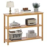 VIAGDO Konsolentisch, Flurtisch Schmal, Beistelltisch Holz, Sofatisch mit 3 Ablage, Dekotisch für Eingangsbereich, Wohnzimmer, Flur, aus Bambus, 100 x 25 x 75 cm