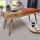 FineBuy Sitzbank Ziegenleder/Massivholz Bank 100 x 52 x 38 cm im Retro Stil | Flur Polsterbank mit Stauraum | Gepolsterte Lederbank Aufbewahrung braun | Kleine Bettbank Echtleder | Flurbank