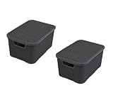 BranQ - Home essential Korb in Rattan Design 2er Set Grösse S 7l, Kunststoff PP, Anthrazit, 7 l