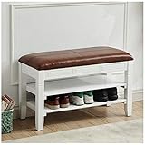 FCBCVBC Schuhwechselbank Nordic Massivholz Eingangshocker Flurhocker mit Kissen Aufbewahrungshalter mit großer Kapazität PU-Leder für 6-10 Paar Schuhe 60/80/1 Retro Gym Living Room (Farbe: WHI