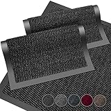 Hochwertige Fußmatte grau schwarz 60x90cm groß für Innen & Außen - Schmutzfangmatte rutschfest, waschbar & wetterfest - Fussmatte für Eingangsbereich & Aussenbereich - Läufer Flur dünn