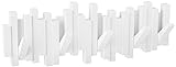 Umbra Stäbchen Garderobenhaken – Moderne und Platzsparende Garderobenleiste mit 5 Beweglichen Haken für Jacken, Mäntel, Schals, Handtaschen und Mehr, Weiss