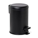 TATAY Badezimmer Mülleimer mit Edelstahlpedal, 3L Kapazität, herausnehmbarer Innenraum, Soft-Lock-Verschluss, BPA-frei, schwarze Farbe. Maße: 17,5 x 22,5 x 25 cm