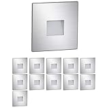 ledscom.de LED Treppenlicht/Treppenbeleuchtung FOW für innen und außen, Downlight, eckig, edelstahl, 85 x 85mm, warmweiß, 12 Stk.