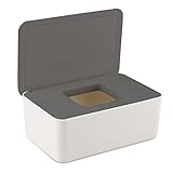 Feuchttücher-Box Baby Feuchttücherbox,Aufbewahrungsbox für Feuchttücher, Baby Tücher Fall Toilettenpapier Box Taschentuchhalter Kunststoff Feuchttücher Spender Tücherbox Serviettenbox (Gray+white)