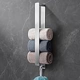 Handtuchhalter Ohne Bohren, Gästehandtuchhalter Selbstklebend, Edelstahl Badezimmer Handtuchstange 42 cm mit Haken (Silber)