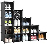 HOMIDEC Schuhregal, 16 Würfel Schuhschrank Kunststoff Schuhkarton Organizer für Schrank Flur Schlafzimmer Eingang(schwarz)