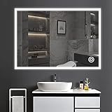 YOLEO Badspiegel mit Beleuchtung, Wandspiegel 80 * 60cm beschlagfrei mit Touchschalter, Lichtspiegel Kaltweiß 6400K
