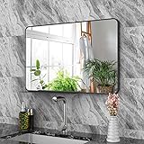 Badezimmer Wandspiegel mit Ablage, industrielles Design mit Metallrahmen Spiegel, Badezimmer hängend, schwarzer moderner Flurspiegel, 71 x 46 cm