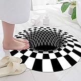3D-Bereich Vortex-Illusion-Teppich, runder Square rutschfeste Fußmatte schwarz weiß Grid 3D Illusion Teppichboden für Schlafzimmer Wohnzimmer Flur Home Decoration (rund 80 * 80cm)