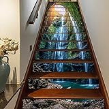 FLFK 3D Wasserfall im tiefen Wald Landschaft Selbstklebend treppenaufkleber Wandmalerei Vinyl Treppe Steigleitung Abziehbilder 39.3Zoll x7.08Zoll x 13stücke