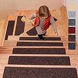 DanceWhale 15er Set Stufenmatten (76.2 x 20.3 cm) Treppenmatten Treppen rutschfest Selbstklebende Treppenteppich, Sicherheit Stufenteppich für Kinder, Älteste und Haustiere, Kaffee