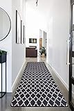 Miqna Wohnzimmer Teppich Kurzflor Moderne geometrische rutschfeste Boden Flur Teppich Gel Läufer schwarz weiß (schwarz, 80 x 300 cm)