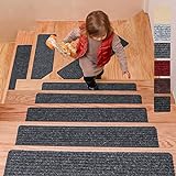 DanceWhale 15er Set Stufenmatten (76.2 x 20.3 cm) Treppenmatten Treppen rutschfest Selbstklebende Treppenteppich, Sicherheit Stufenteppich für Kinder, Älteste und Haustiere, Grau