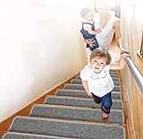 Lemecima 15er Set Stufenmatten 20 cm X 76 cm Treppenteppich Selbstklebend Sicherheit Stufenteppich für Kinder, Älteste und Haustiere (Aktualisierung -hellgrau)