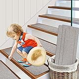 Wiestoung Treppen Teppichstufen, 15 Stück Kann Gereinigt Treppenstufen Schutz Matten, Stoßdämpfung rutschfest Treppenteppiche, für die Sicherheit der Familie bieten, Hellgrau